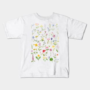 botanical colorful countryside wildflowers watercolor painting Kids T-Shirt